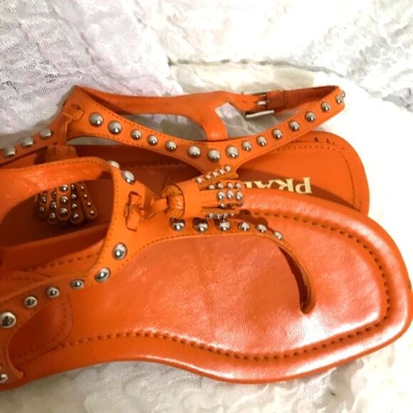 Prada Stud Tassel Orange Leather Sandals Size 38 - Picture 6 of 9